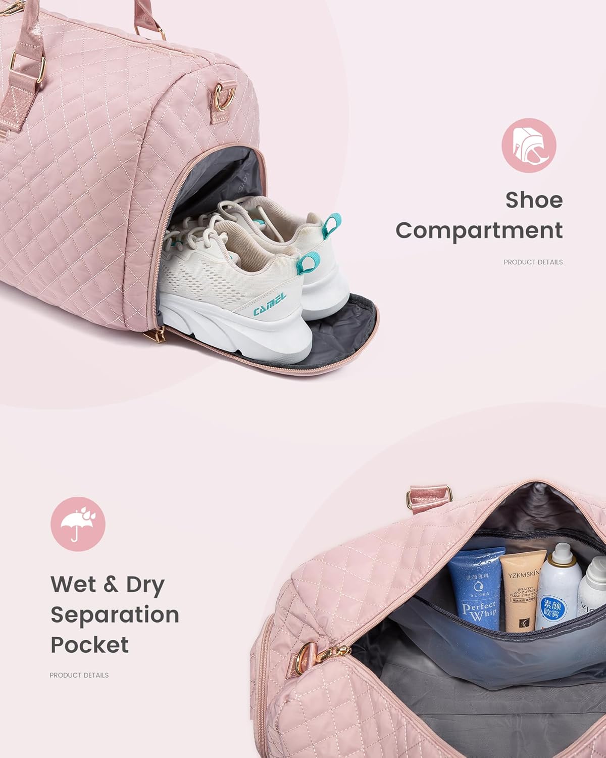 Travel Duffle Bag, Weekender Bag for Women with Toiletry Bag, Carry on Overnight Bag with Shoe Compartment, Gym Duffel Bag with Wet Pocket, Mommy Hospital Bags for Labor and Delivery