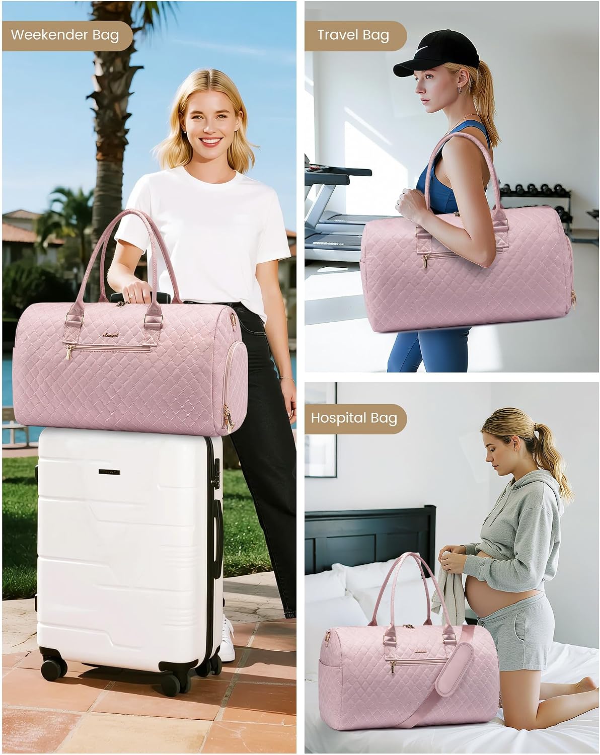 Travel Duffle Bag, Weekender Bag for Women with Toiletry Bag, Carry on Overnight Bag with Shoe Compartment, Gym Duffel Bag with Wet Pocket, Mommy Hospital Bags for Labor and Delivery