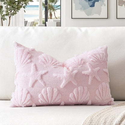 Shell Starfish Throw Pillow Cover Set of 1 Beach Seaside Cushion Cover for Sofa 12x20 Inch Lumbar Spring Summer Soft Plush Short Wool Velvet Pillowcase Holiday Decor Pink