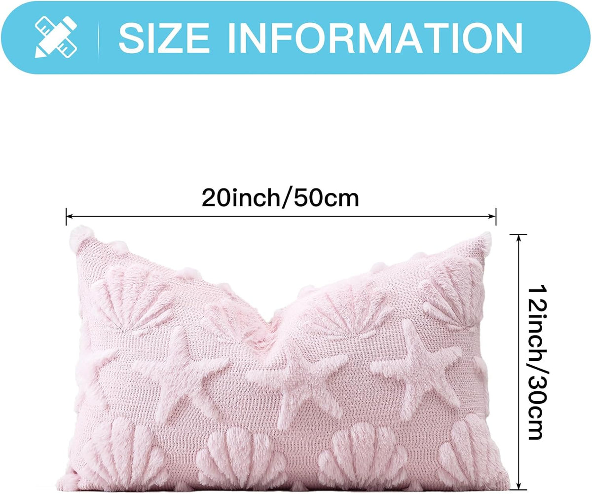 Shell Starfish Throw Pillow Cover Set of 1 Beach Seaside Cushion Cover for Sofa 12x20 Inch Lumbar Spring Summer Soft Plush Short Wool Velvet Pillowcase Holiday Decor Pink