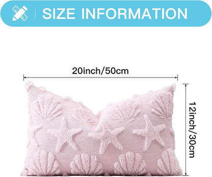 Shell Starfish Throw Pillow Cover Set of 1 Beach Seaside Cushion Cover for Sofa 12x20 Inch Lumbar Spring Summer Soft Plush Short Wool Velvet Pillowcase Holiday Decor Pink