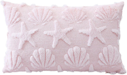 Shell Starfish Throw Pillow Cover Set of 1 Beach Seaside Cushion Cover for Sofa 12x20 Inch Lumbar Spring Summer Soft Plush Short Wool Velvet Pillowcase Holiday Decor Pink