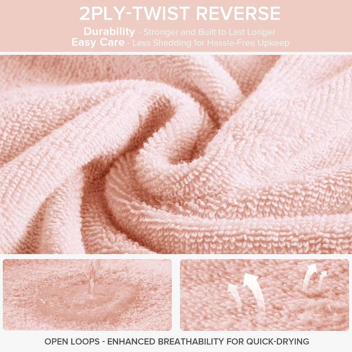 12 Pc Towel Set, 100% Cotton Zero Twist, Blush