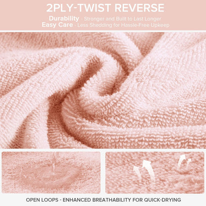 12 Pc Towel Set, 100% Cotton Zero Twist, Blush
