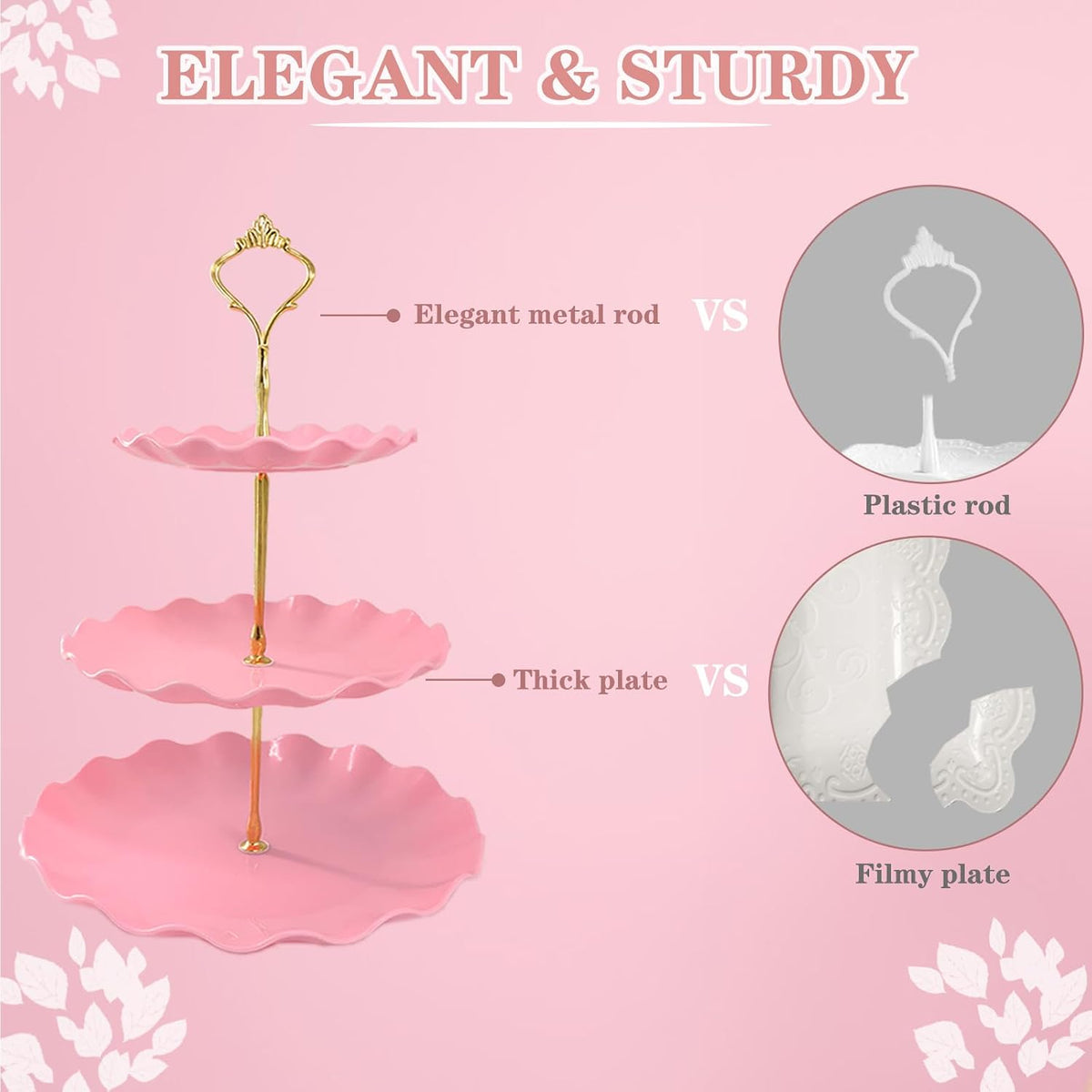 5 Pcs Dessert Table Display Set, Round Cupcake Stand, Pink