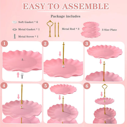 5 Pcs Dessert Table Display Set, Round Cupcake Stand, Pink