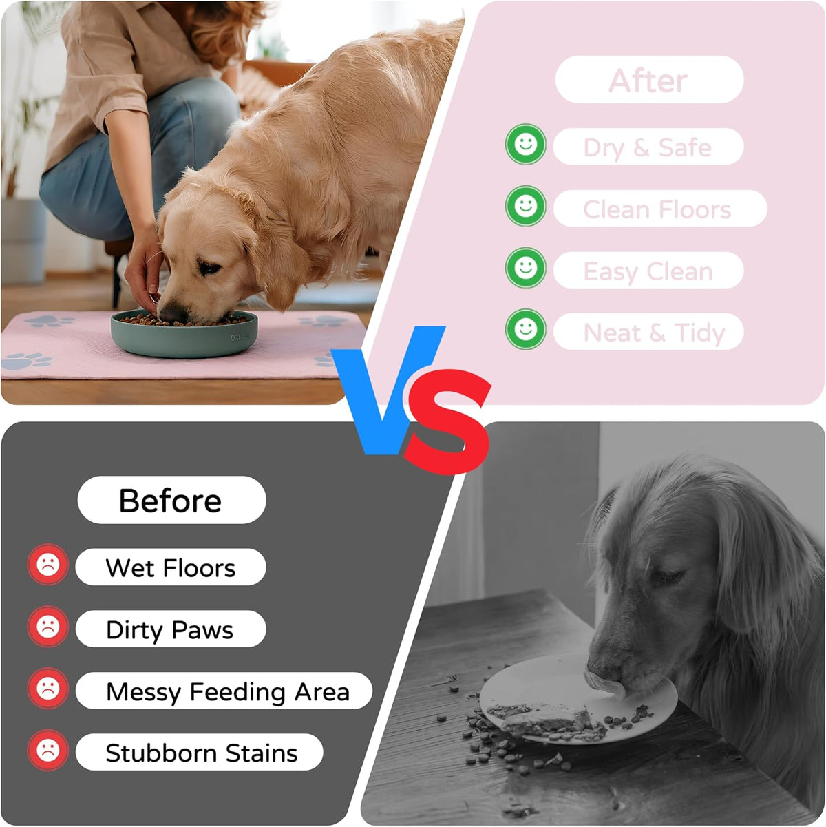 Dog Cat Food Mat, Absorbent Pet Feeding Mat for Food and Water Bowl