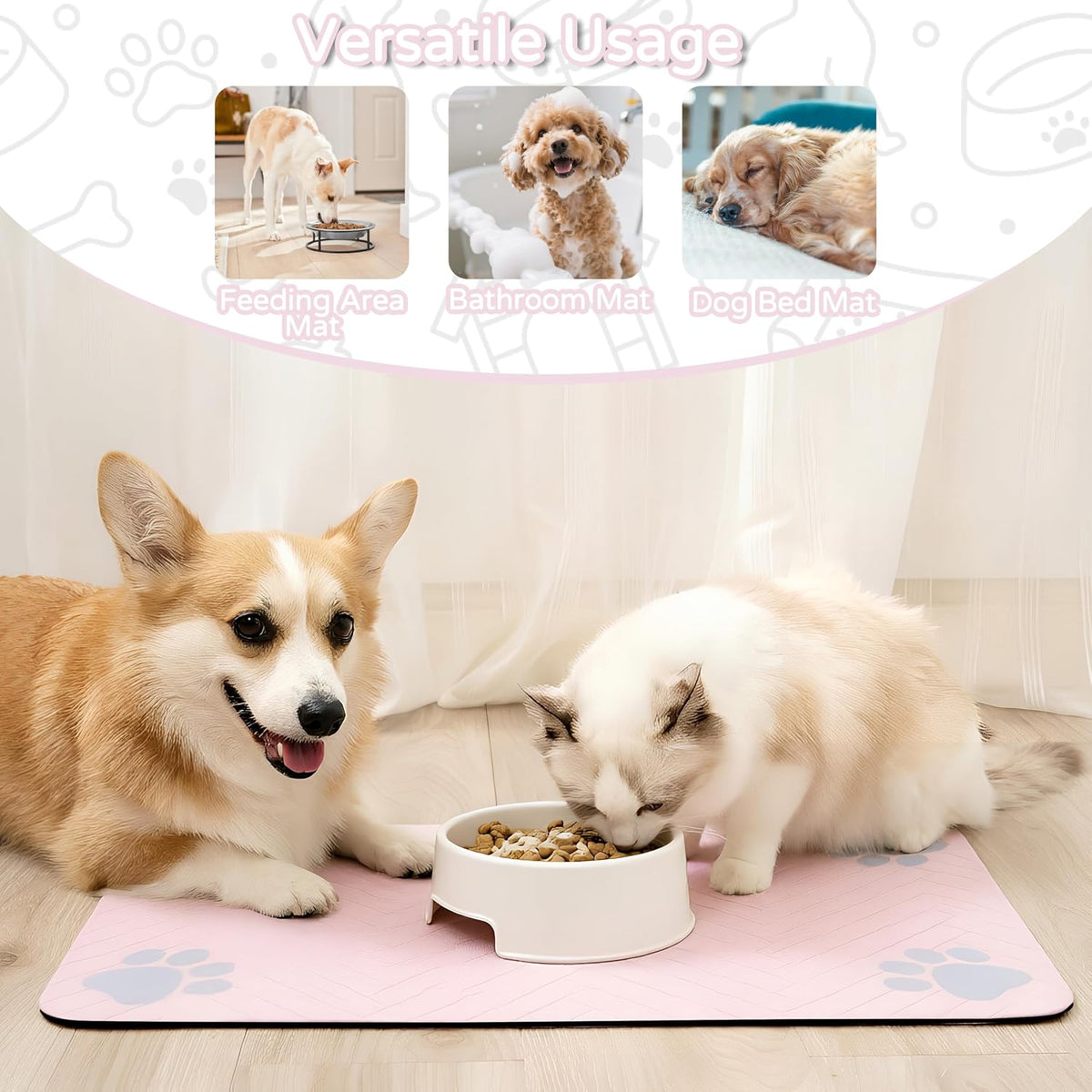 Dog Cat Food Mat, Absorbent Pet Feeding Mat for Food and Water Bowl