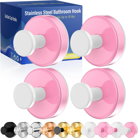 Suction Cup Hooks for Shower,Removable No Drill Towel Hook,Pink White 4 Pcs