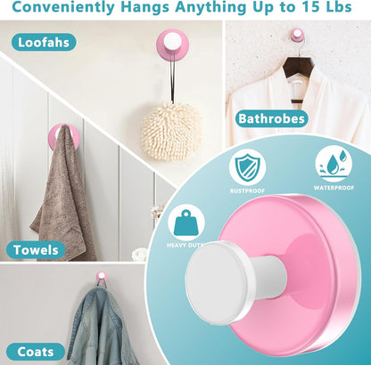 Suction Cup Hooks for Shower,Removable No Drill Towel Hook,Pink White 4 Pcs