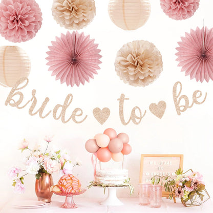 Blush-Pink Rose-Gold Bridal-Shower Fall Party-Decorations - 31pcs Bride to Be Sign Banner,Bachelorette Paper Lanterns,Wedding Streamers Garland,Boho Peach Tissue Pom Poms Fans Decor Supplies