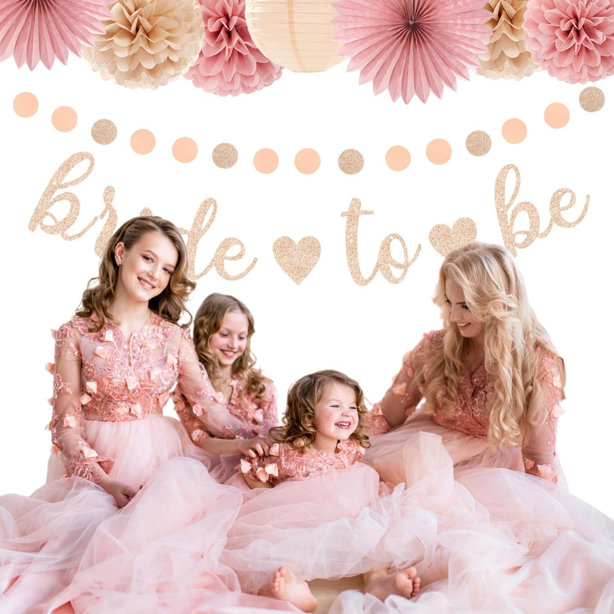Blush-Pink Rose-Gold Bridal-Shower Fall Party-Decorations - 31pcs Bride to Be Sign Banner,Bachelorette Paper Lanterns,Wedding Streamers Garland,Boho Peach Tissue Pom Poms Fans Decor Supplies