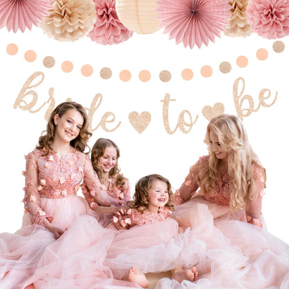 Blush-Pink Rose-Gold Bridal-Shower Fall Party-Decorations - 31pcs Bride to Be Sign Banner,Bachelorette Paper Lanterns,Wedding Streamers Garland,Boho Peach Tissue Pom Poms Fans Decor Supplies