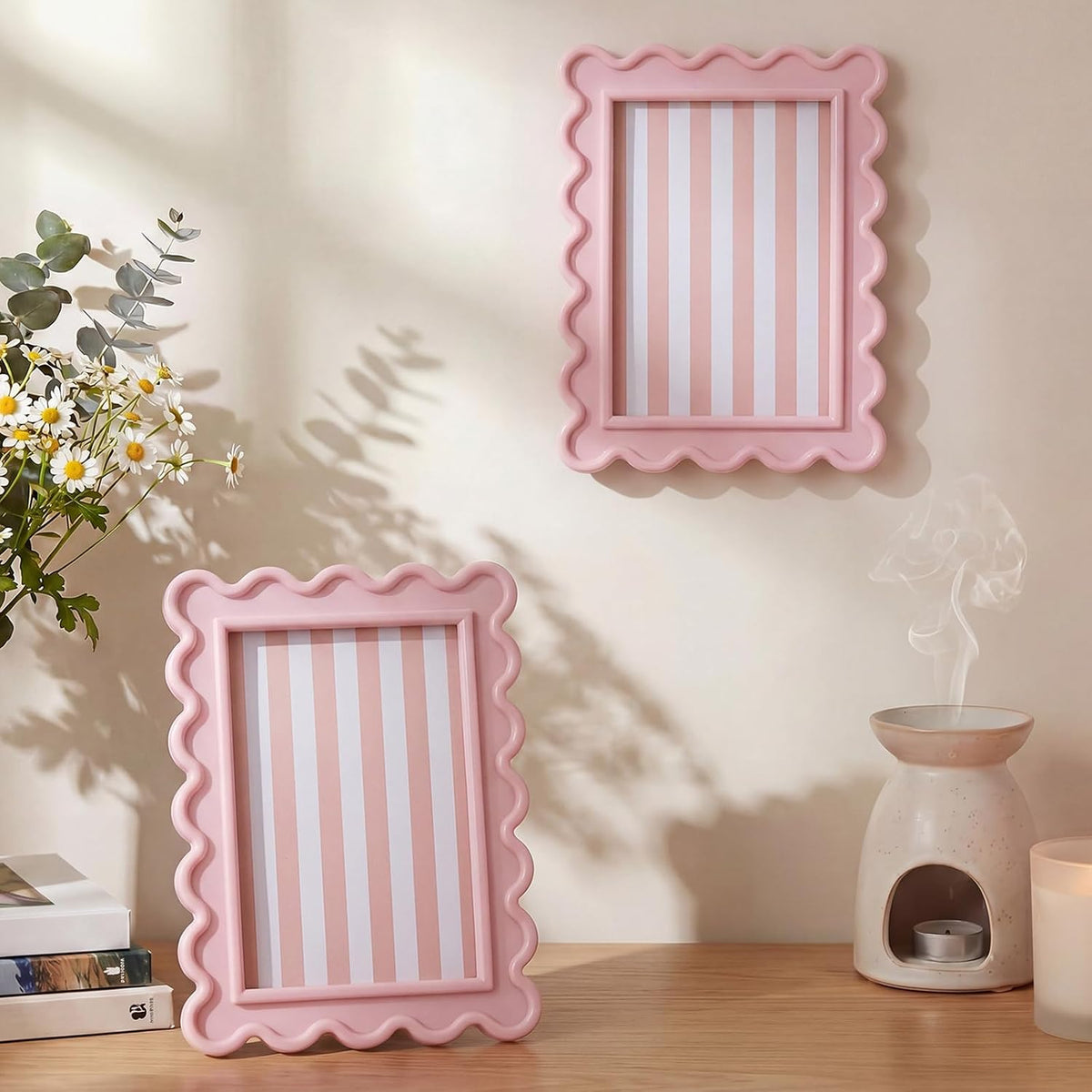 4x6 Inches Light Pink Flower Wavy Scalloped Picture Frame Cute