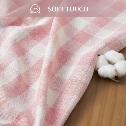 Gingham Round Tablecloth with Tassel, Pink, 70" x 70"
