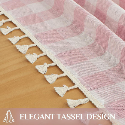 Gingham Round Tablecloth with Tassel, Pink, 70" x 70"