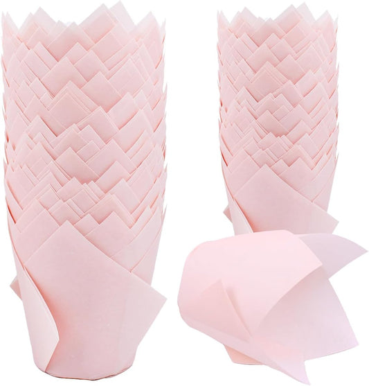 150 Pieces Tulip Cupcake Muffin Liners Paper Baking Cups Greaseproof Cupcake Wrappers for Birthday Wedding Party Baby Showers Catering Restaurants(Pink)