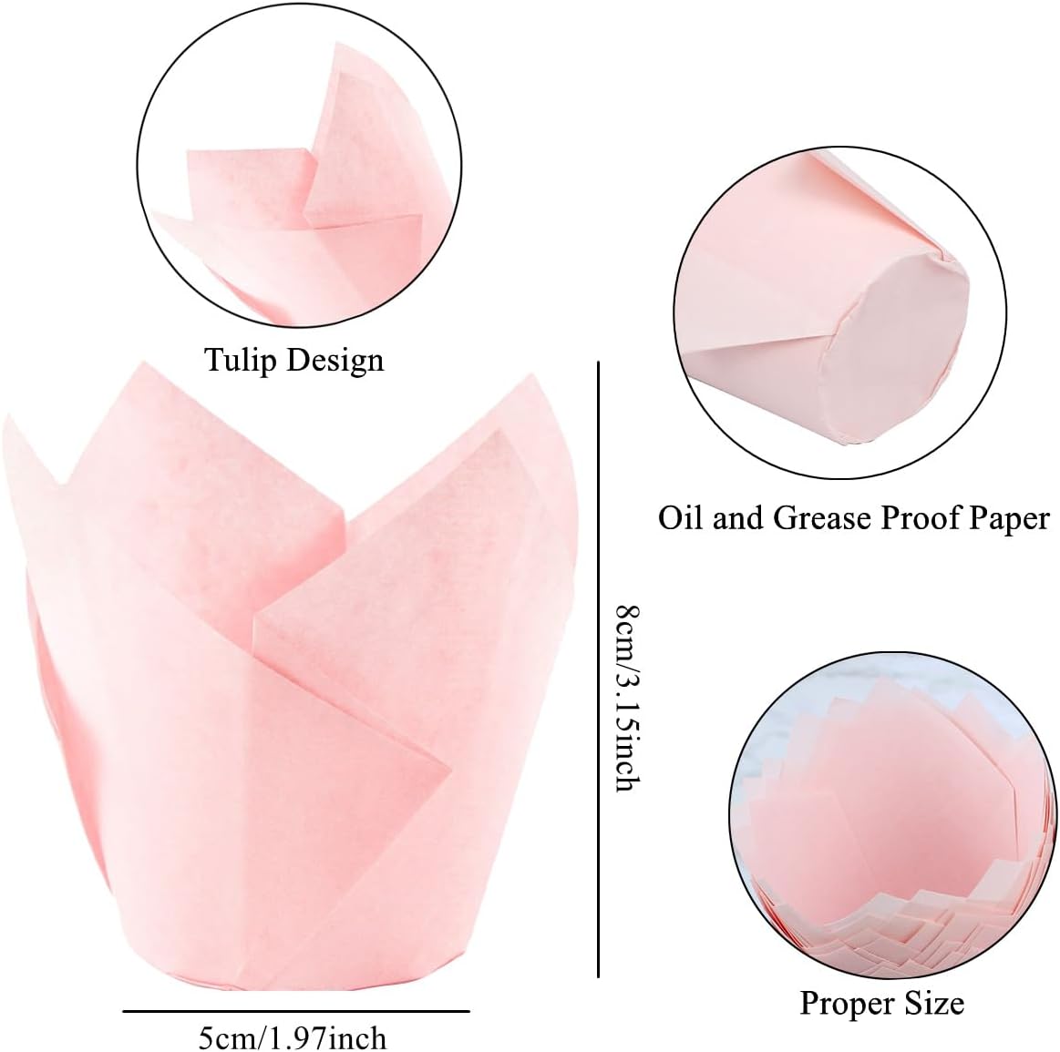 150 Pieces Tulip Cupcake Muffin Liners Paper Baking Cups Greaseproof Cupcake Wrappers for Birthday Wedding Party Baby Showers Catering Restaurants(Pink)