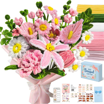 Pipe Cleaner Flower Kit 400pcs Pink Lily Tulip DIY Bouquet Craft