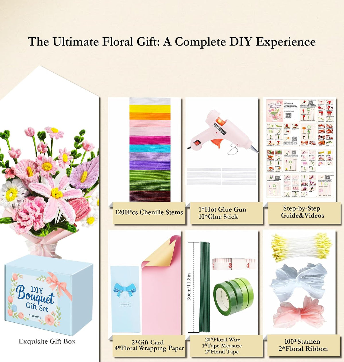 Pipe Cleaner Flower Kit 400pcs Pink Lily Tulip DIY Bouquet Craft