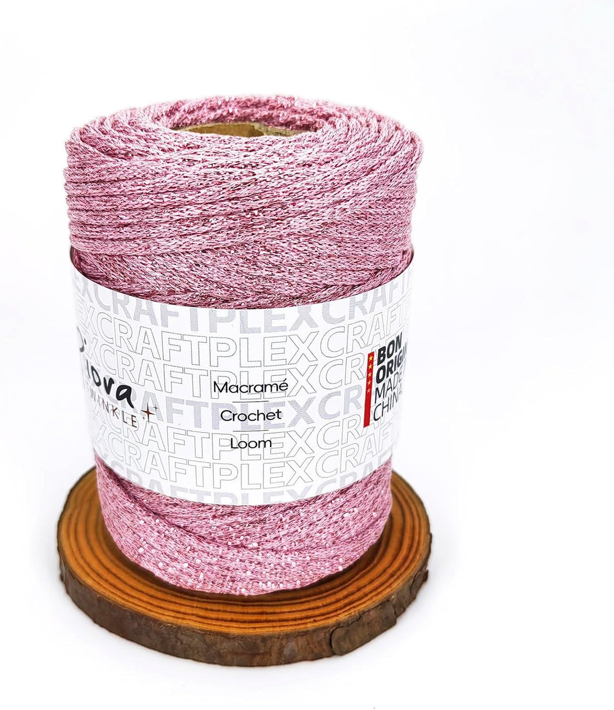 3mm Sparkle Polyester Macramé Cord - 150g/66yds Metallic Glitter Braided Cord for Crocheting Bags, Baskets, Macramé Plant Hangers & DIY Crafts, Machine Washable (3#Pink Pinky)
