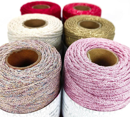 3mm Sparkle Polyester Macramé Cord - 150g/66yds Metallic Glitter Braided Cord for Crocheting Bags, Baskets, Macramé Plant Hangers & DIY Crafts, Machine Washable (3#Pink Pinky)