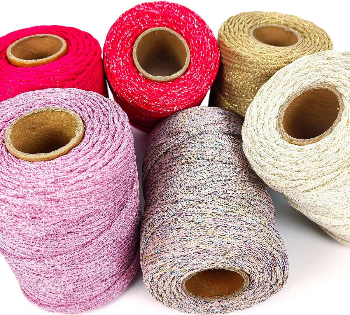 3mm Sparkle Polyester Macramé Cord - 150g/66yds Metallic Glitter Braided Cord for Crocheting Bags, Baskets, Macramé Plant Hangers & DIY Crafts, Machine Washable (3#Pink Pinky)