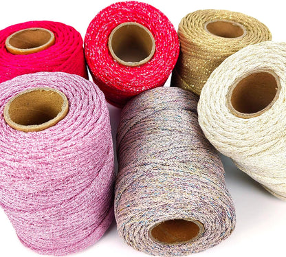 3mm Sparkle Polyester Macramé Cord - 150g/66yds Metallic Glitter Braided Cord for Crocheting Bags, Baskets, Macramé Plant Hangers & DIY Crafts, Machine Washable (3#Pink Pinky)