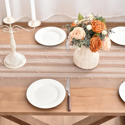 Pearl Table Runner Boho Rustic Tulle Lace Bridal Shower Beaded Table Decor
