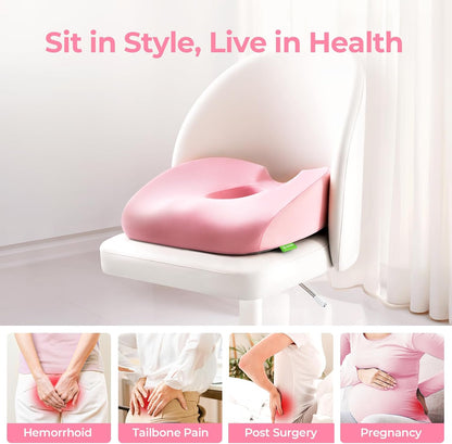 Innovative Donut Pillow Hemorrhoids Scientific Center Hole and Tailbone Cutout, Orthopedic Pain Relief Donut Seat Cushion for Coccyx, Sciatica, Postpartum Pregnancy, After Surgery Sitting Relief