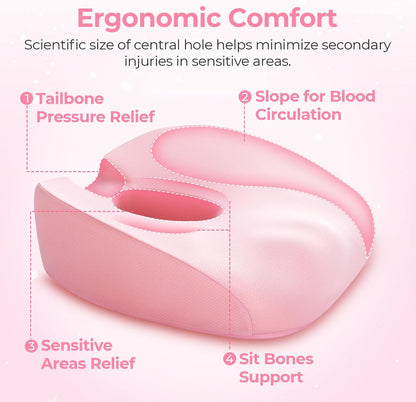 Innovative Donut Pillow Hemorrhoids Scientific Center Hole and Tailbone Cutout, Orthopedic Pain Relief Donut Seat Cushion for Coccyx, Sciatica, Postpartum Pregnancy, After Surgery Sitting Relief