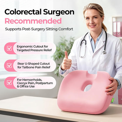 Innovative Donut Pillow Hemorrhoids Scientific Center Hole and Tailbone Cutout, Orthopedic Pain Relief Donut Seat Cushion for Coccyx, Sciatica, Postpartum Pregnancy, After Surgery Sitting Relief