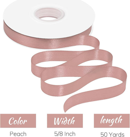 50 Yards Double Faced Peach Pink Satin Ribbon 5/8 inch Solid Ribbon for Gift Wrapping Crafts Wedding Decoration Bow