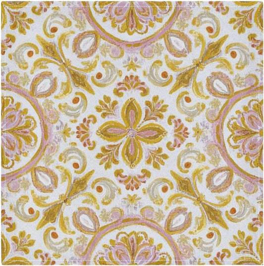 Retro Trendy Flower Paisley Gold Peach Spring Dinner Napkins Reusable eco Friendly White Polyester Dinner Fancy Kitchen Napkins Cloth Cream Cloth Napkins Set of 6 20 x 20in para servilletas