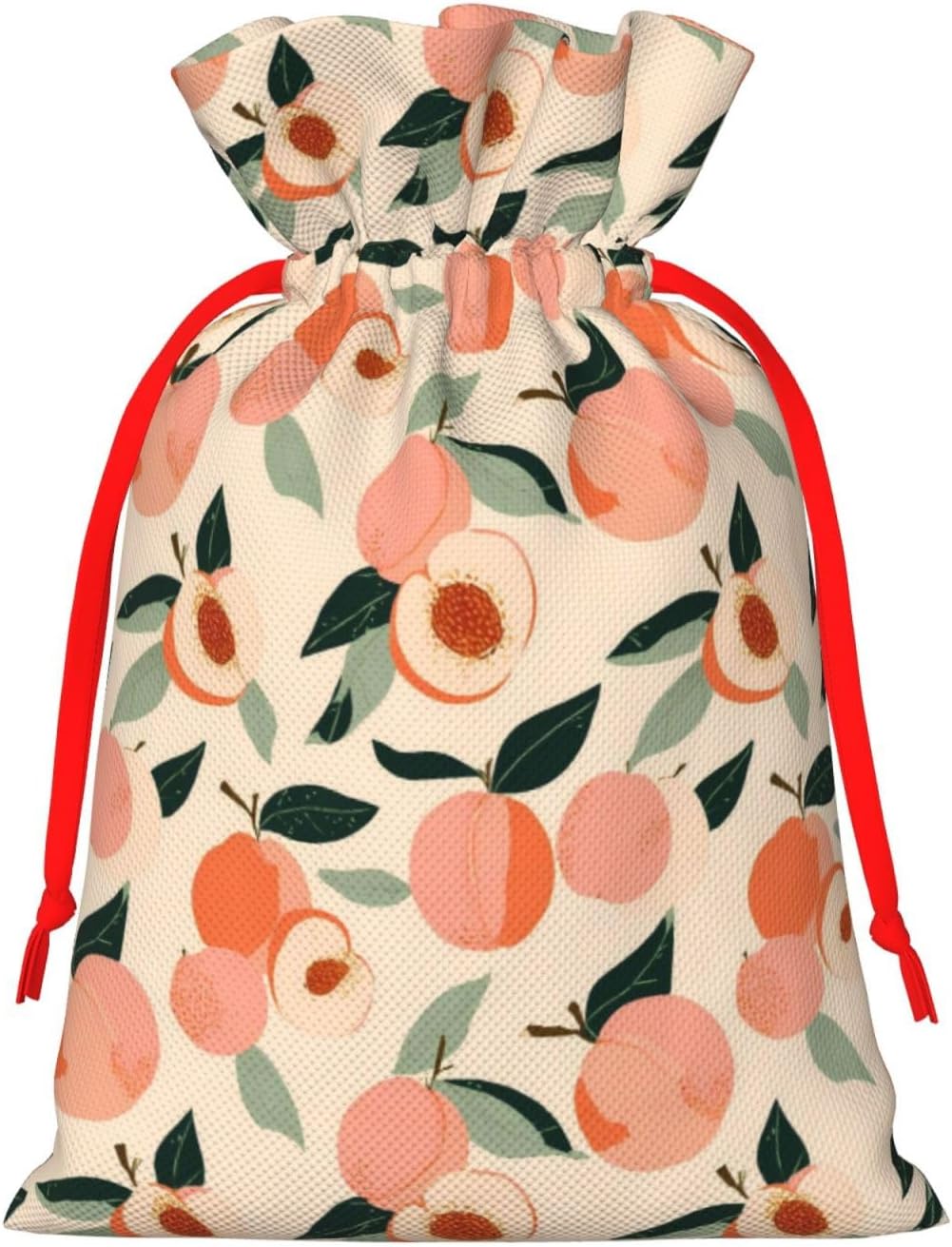 Peaches (3) Print Christmas Drawstring Gift Bags, Reusable Candy Treat Bags For Holiday Birthday Party