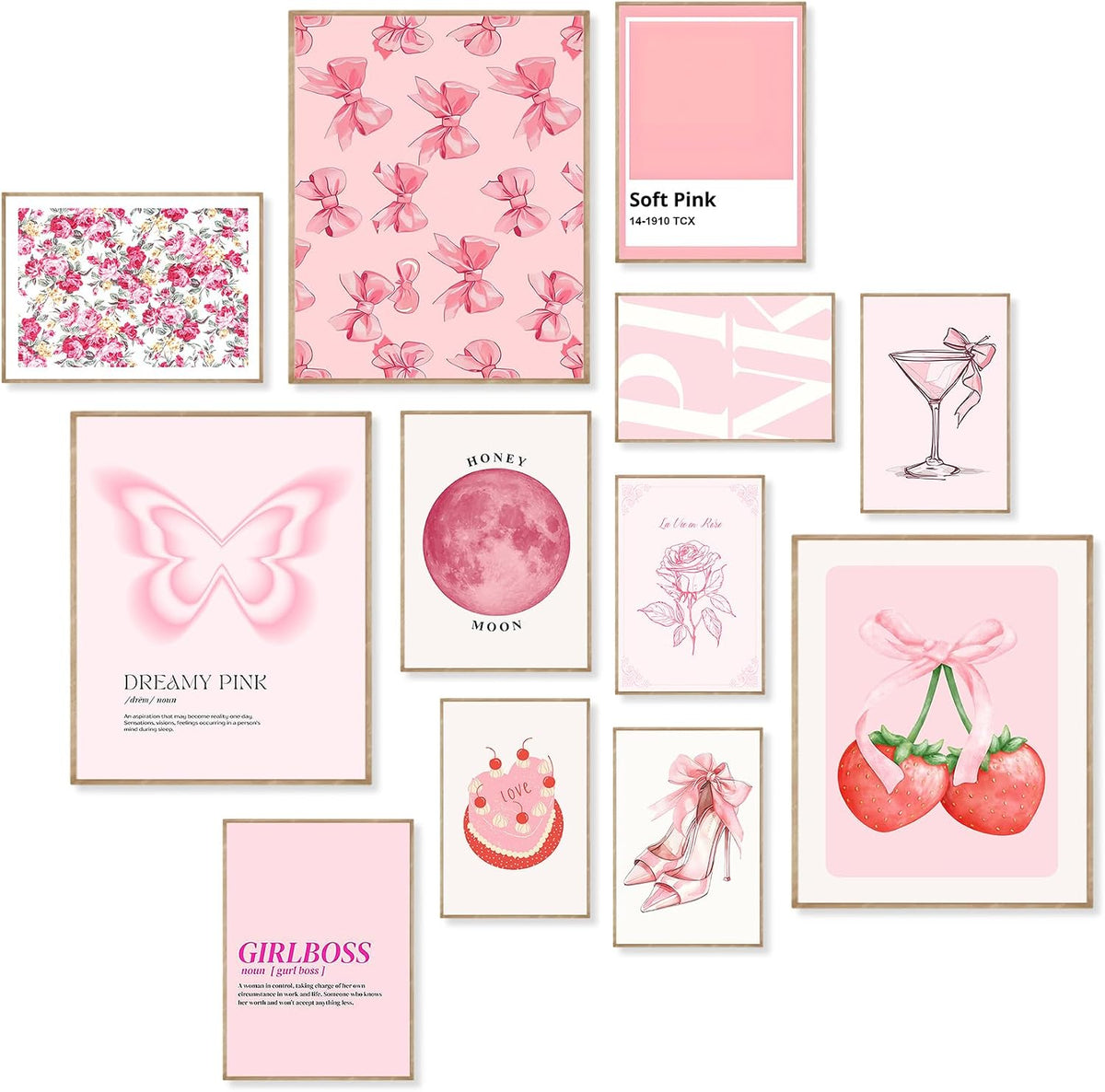 Pink Wall Decor Aesthetic Pictures Abstract Danish Pastel Prins Light Pink Dorm Wall Decor(UNFRAMED)