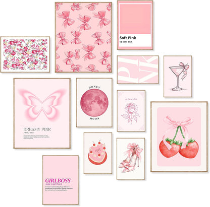 Pink Wall Decor Aesthetic Pictures Abstract Danish Pastel Prins Light Pink Dorm Wall Decor(UNFRAMED)