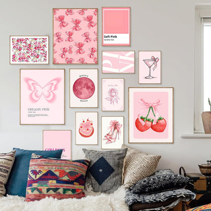 Pink Wall Decor Aesthetic Pictures Abstract Danish Pastel Prins Light Pink Dorm Wall Decor(UNFRAMED)