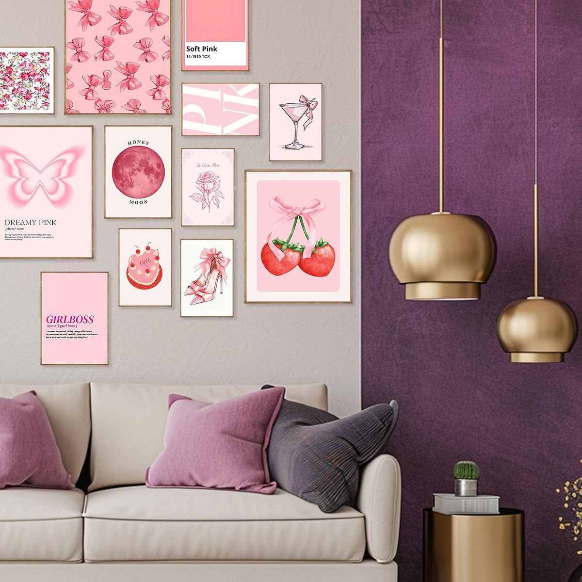 Pink Wall Decor Aesthetic Pictures Abstract Danish Pastel Prins Light Pink Dorm Wall Decor(UNFRAMED)