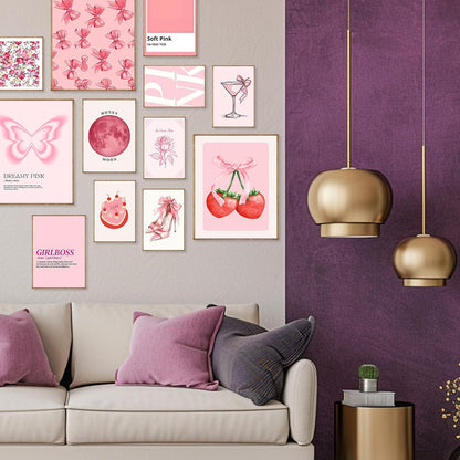 Pink Wall Decor Aesthetic Pictures Abstract Danish Pastel Prins Light Pink Dorm Wall Decor(UNFRAMED)