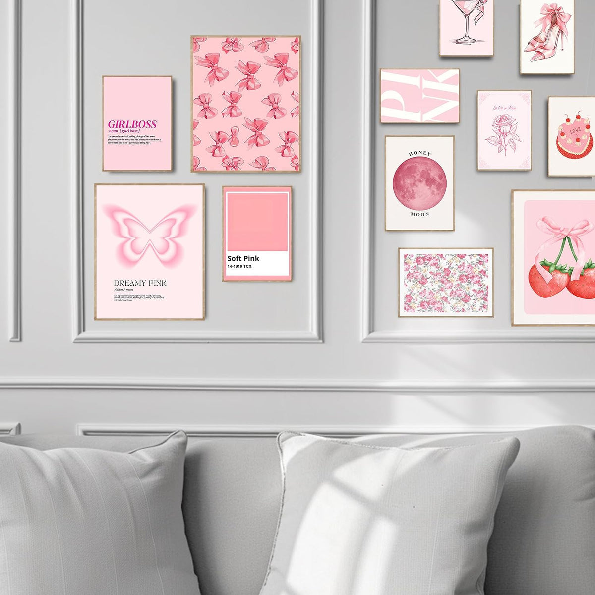 Pink Wall Decor Aesthetic Pictures Abstract Danish Pastel Prins Light Pink Dorm Wall Decor(UNFRAMED)
