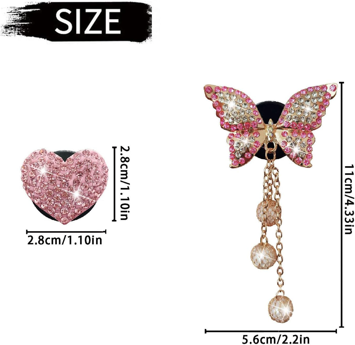 Pink Heart & Butterfly Air Vent Clips, 4 Pcs Bling Heart & Butterfly Air Fresheners Vents Clips Diamond Car Interior Decor Bling Cute Pink Car Accessories Decoration for Women + Heart Mask Hook