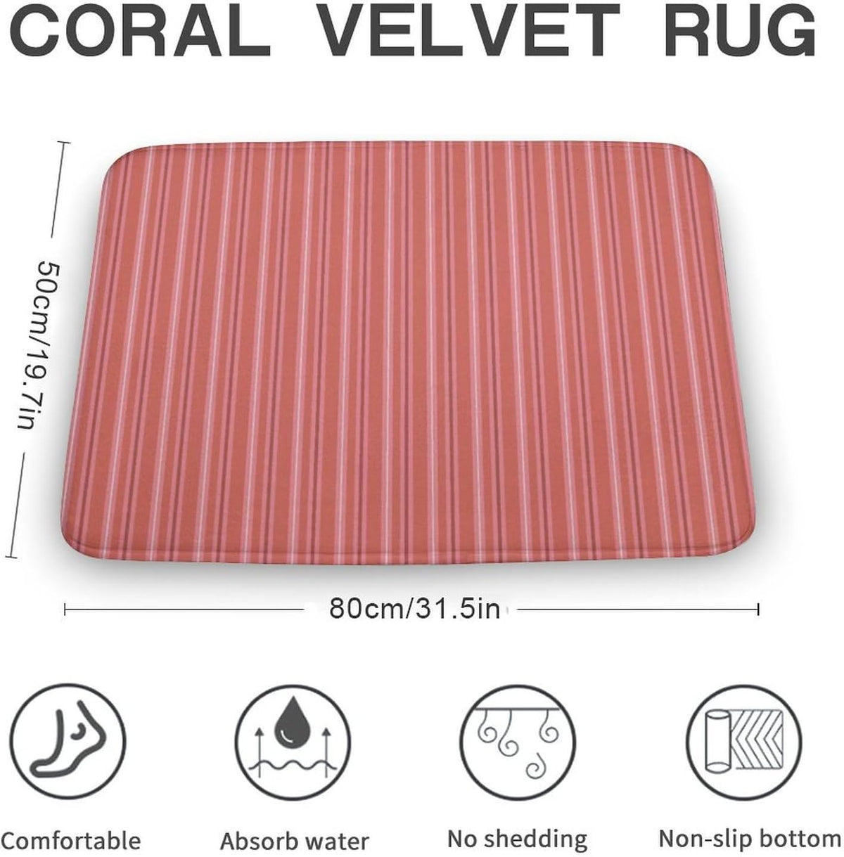 Trendy & Cute Pink Stripes Bath Mat Rug 30x20, Ultra Soft Bathroom Rug, Non Slip and Absorbent Bath Rug Carpet for Bathroom Floor, Tub and Shower