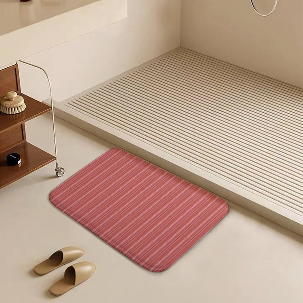 Trendy & Cute Pink Stripes Bath Mat Rug 30x20, Ultra Soft Bathroom Rug, Non Slip and Absorbent Bath Rug Carpet for Bathroom Floor, Tub and Shower