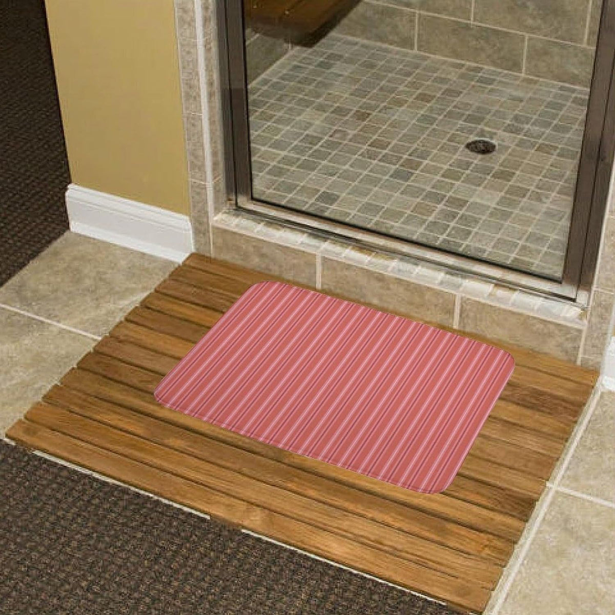 Trendy & Cute Pink Stripes Bath Mat Rug 30x20, Ultra Soft Bathroom Rug, Non Slip and Absorbent Bath Rug Carpet for Bathroom Floor, Tub and Shower