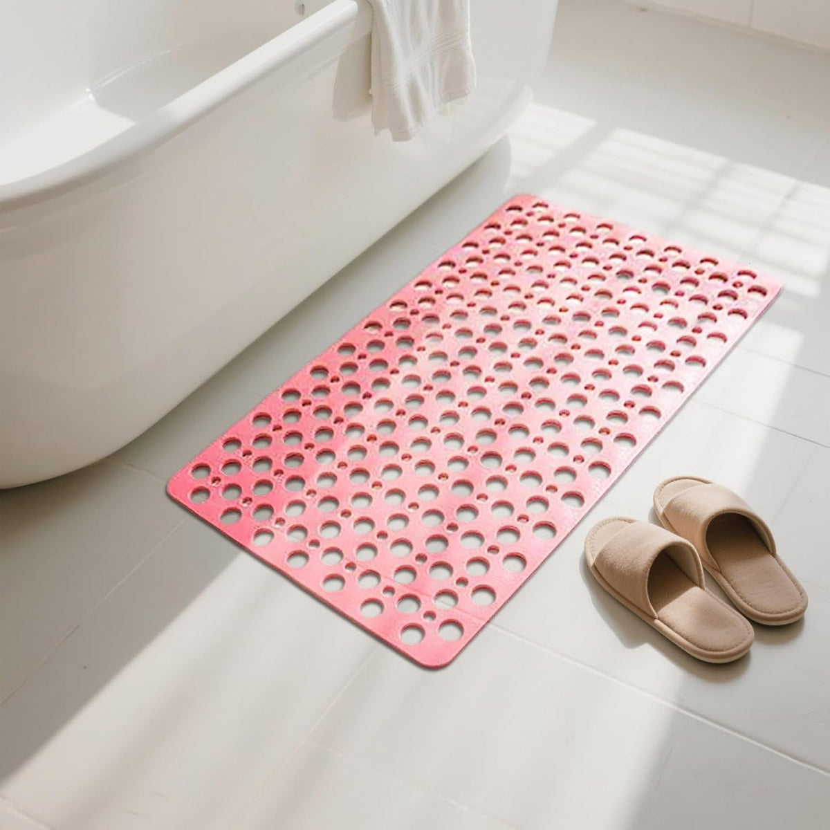 Shower Mat, Shower Mat, Bath Mat with Suction Cups and Drain Holes, Bathtub Mat Non Slip, Bath Mat for Tub Non Slip, Inside Bathroom, Easy to Clean (Pink, Large(29.53"x16.93"))