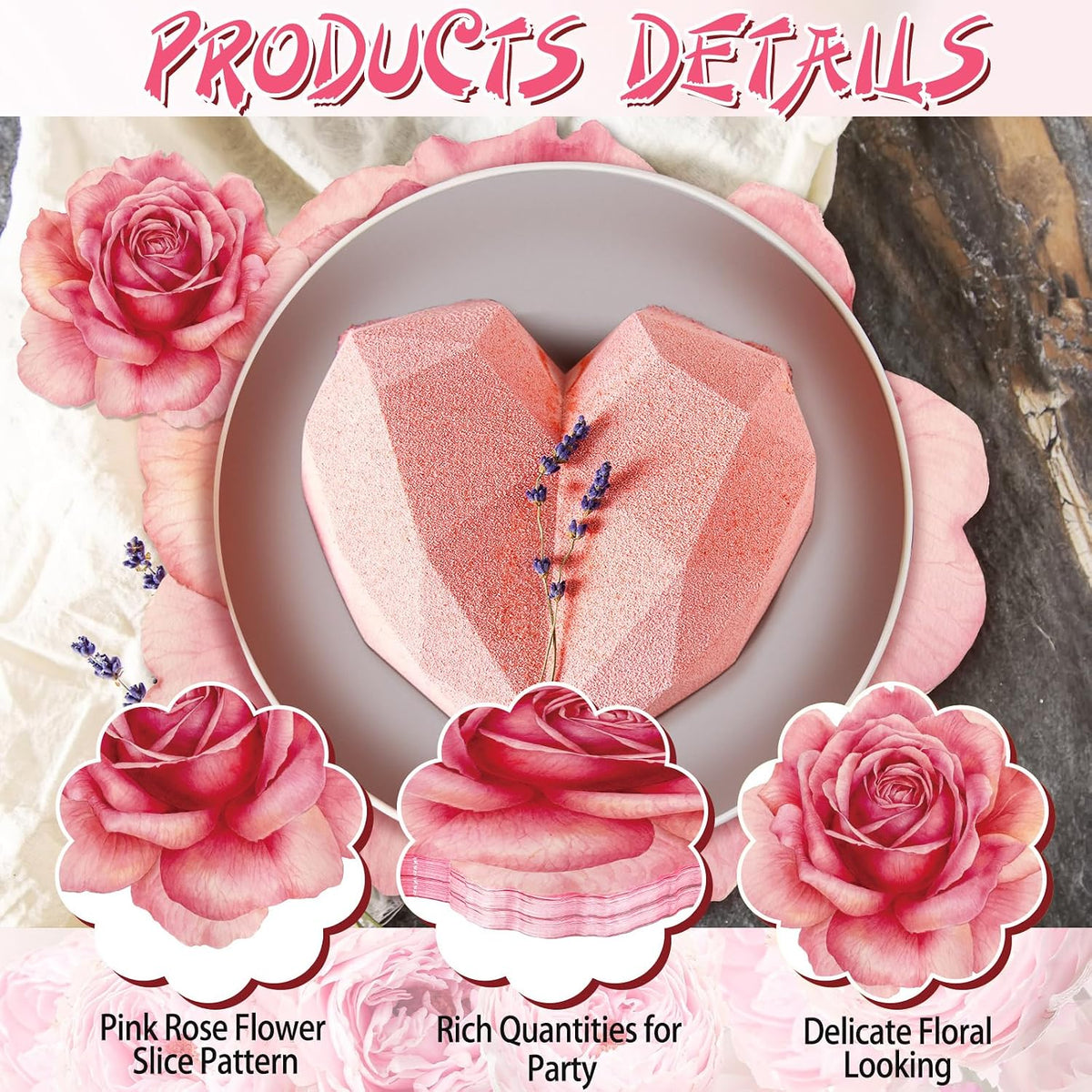 200 Pcs Pink Floral Paper Placemats and Coasters Rose Flower Design