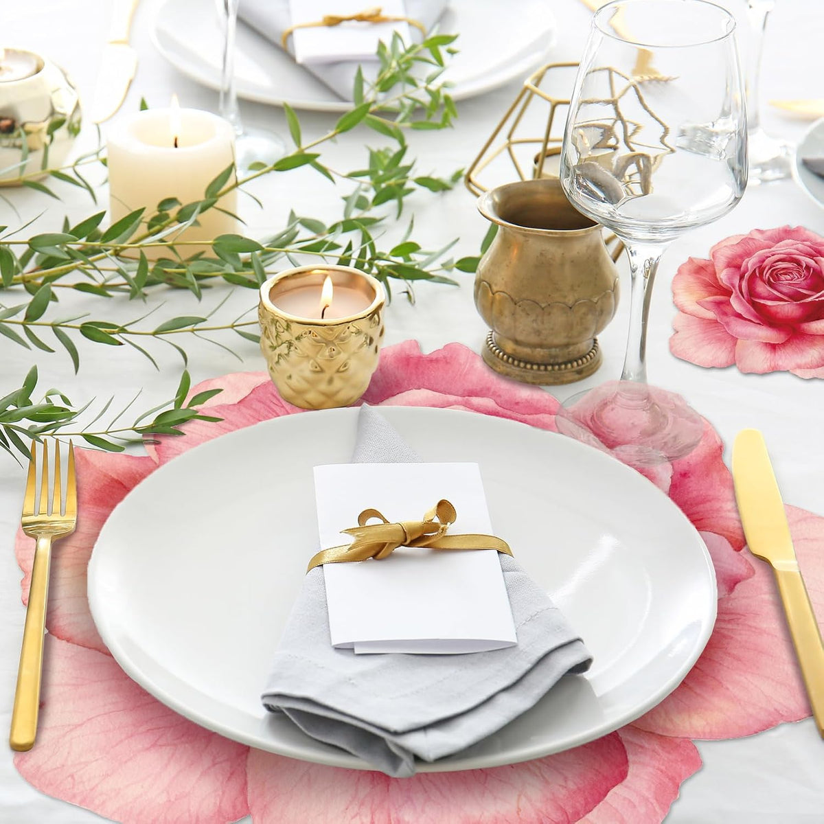 200 Pcs Pink Floral Paper Placemats and Coasters Rose Flower Design