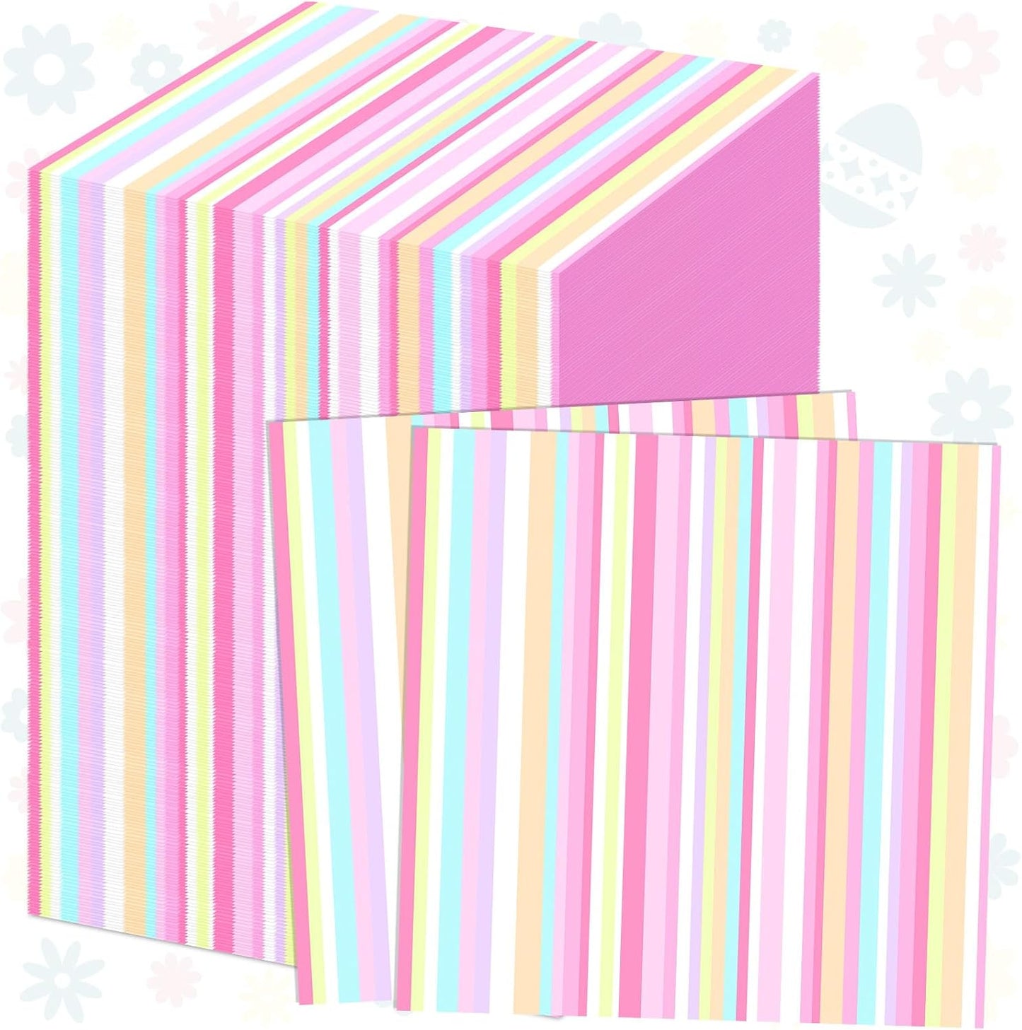 Motipuns 100 Pcs Pastel Paper Napkins—Disposable Plaid, Stripes, Polka Dots, Scallop Designs—Party Tableware for Summer, Birthday, Wedding, Cocktail(Multicolor,Stripe Style)