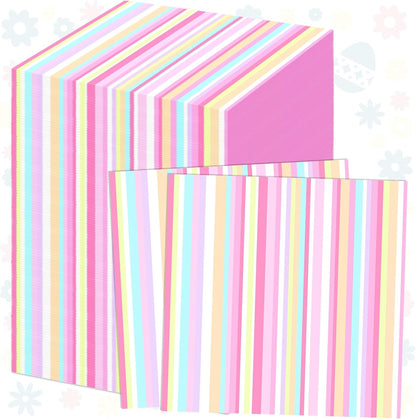 Motipuns 100 Pcs Pastel Paper Napkins—Disposable Plaid, Stripes, Polka Dots, Scallop Designs—Party Tableware for Summer, Birthday, Wedding, Cocktail(Multicolor,Stripe Style)